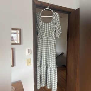 Green gingham maxi dress